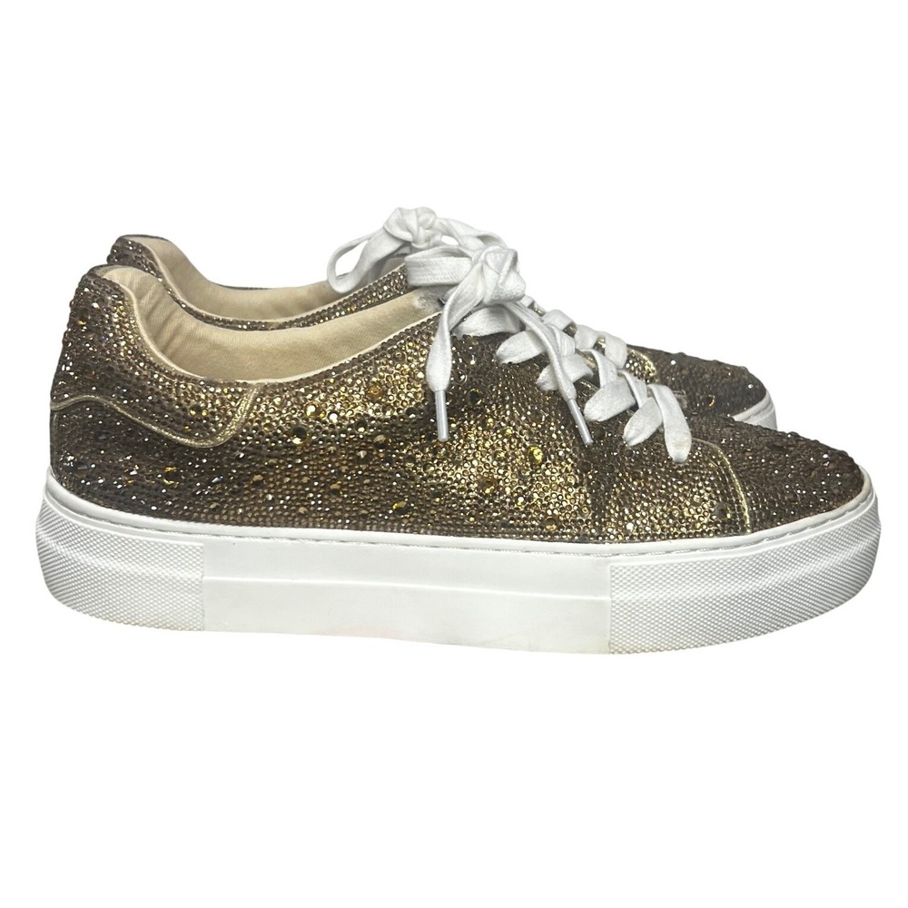 Betsey Johnson Sidny Bronze Gold Rhinestone Platform Sneakers 8.5 Bridal Low Top